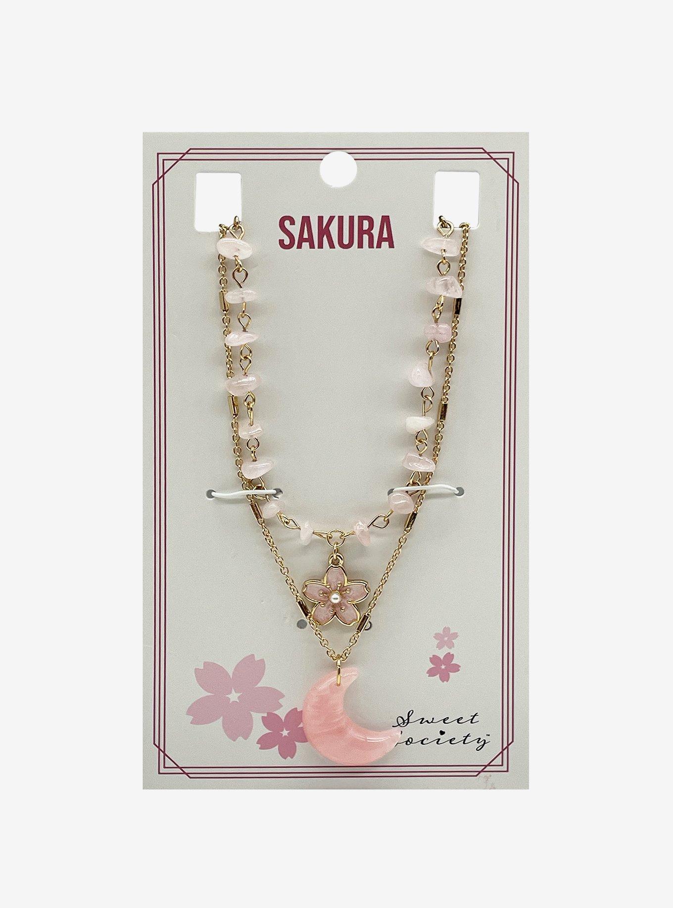 Sweet Society Pink Sakura Moon Crystal Necklace Set, , hi-res