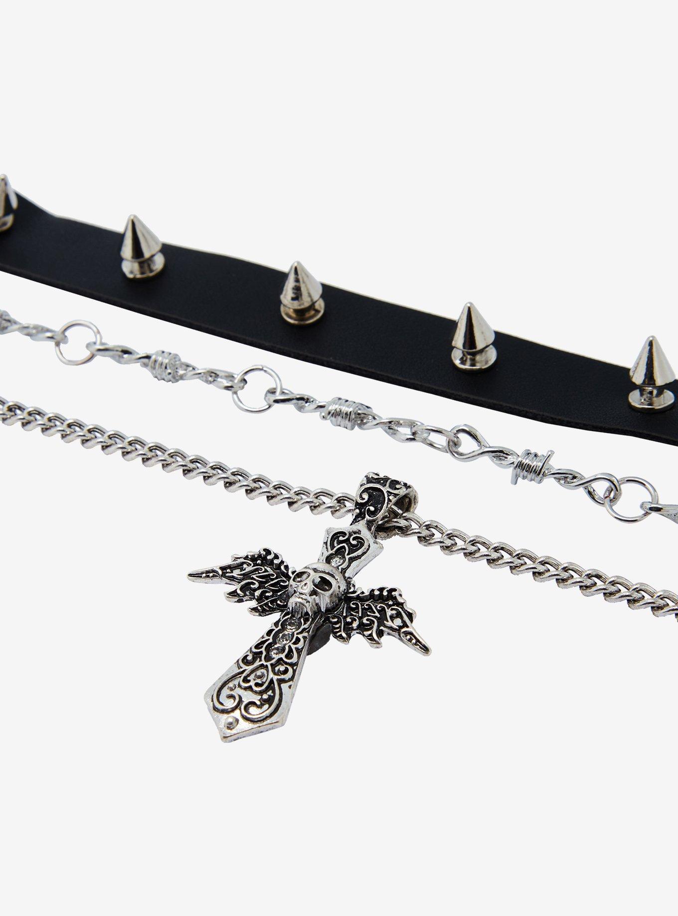 Social Collision Winged Skull Cross Necklace Set, , alternate