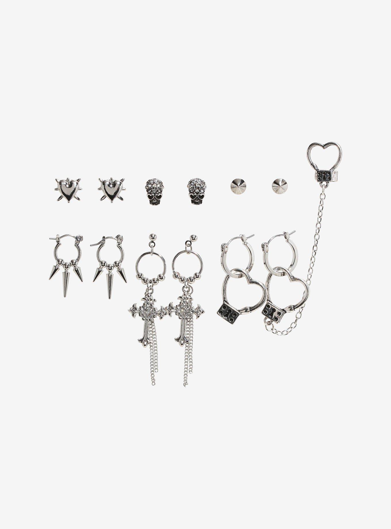 Social Collision Heart Lock Earring Set, , hi-res