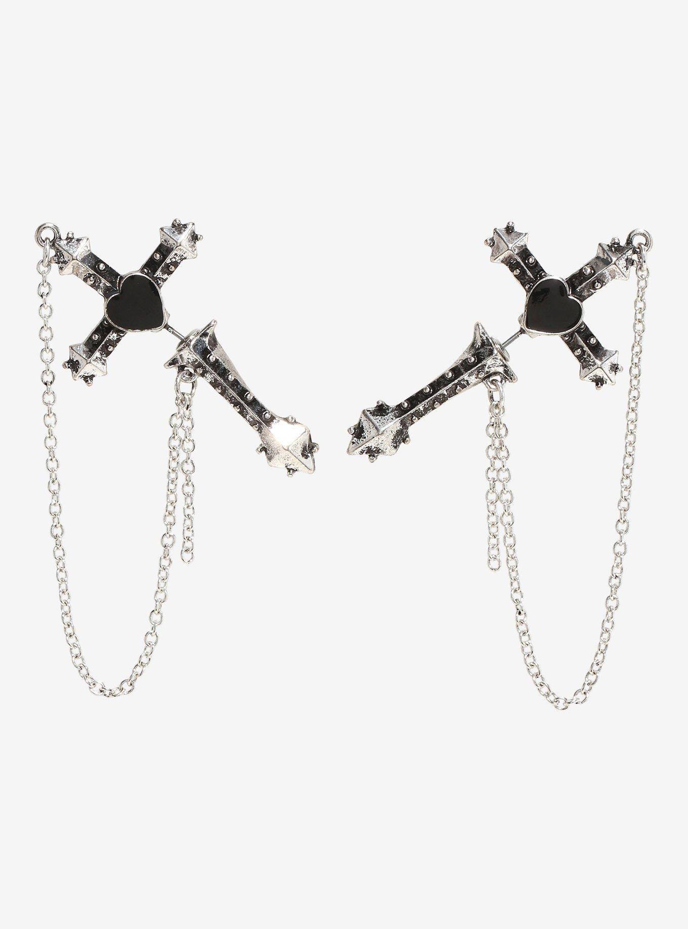 Social Collision Sword Chain Front/Back Earrings, , hi-res