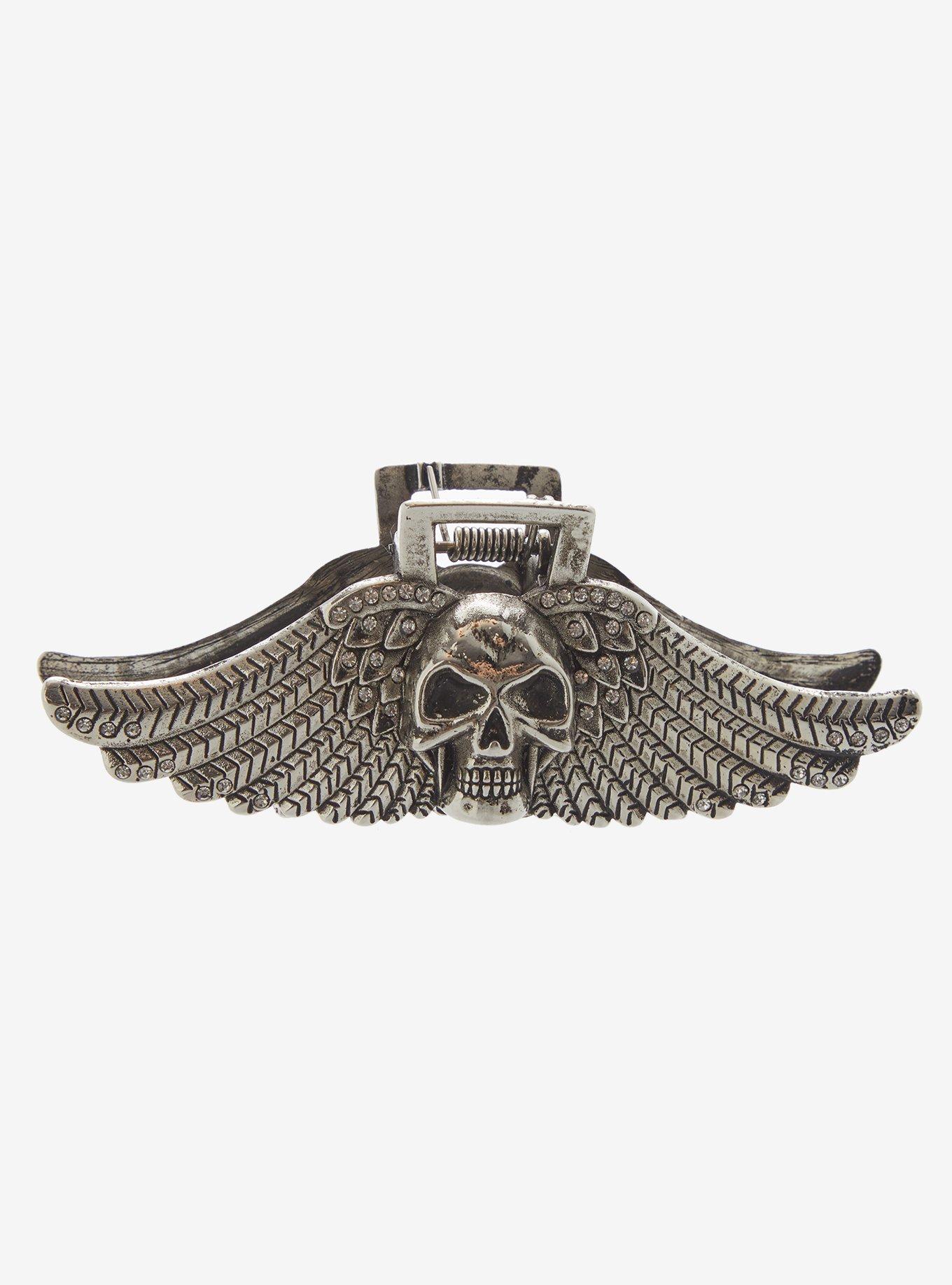 Social Collision Winged Skull Claw Hair Clip, , hi-res