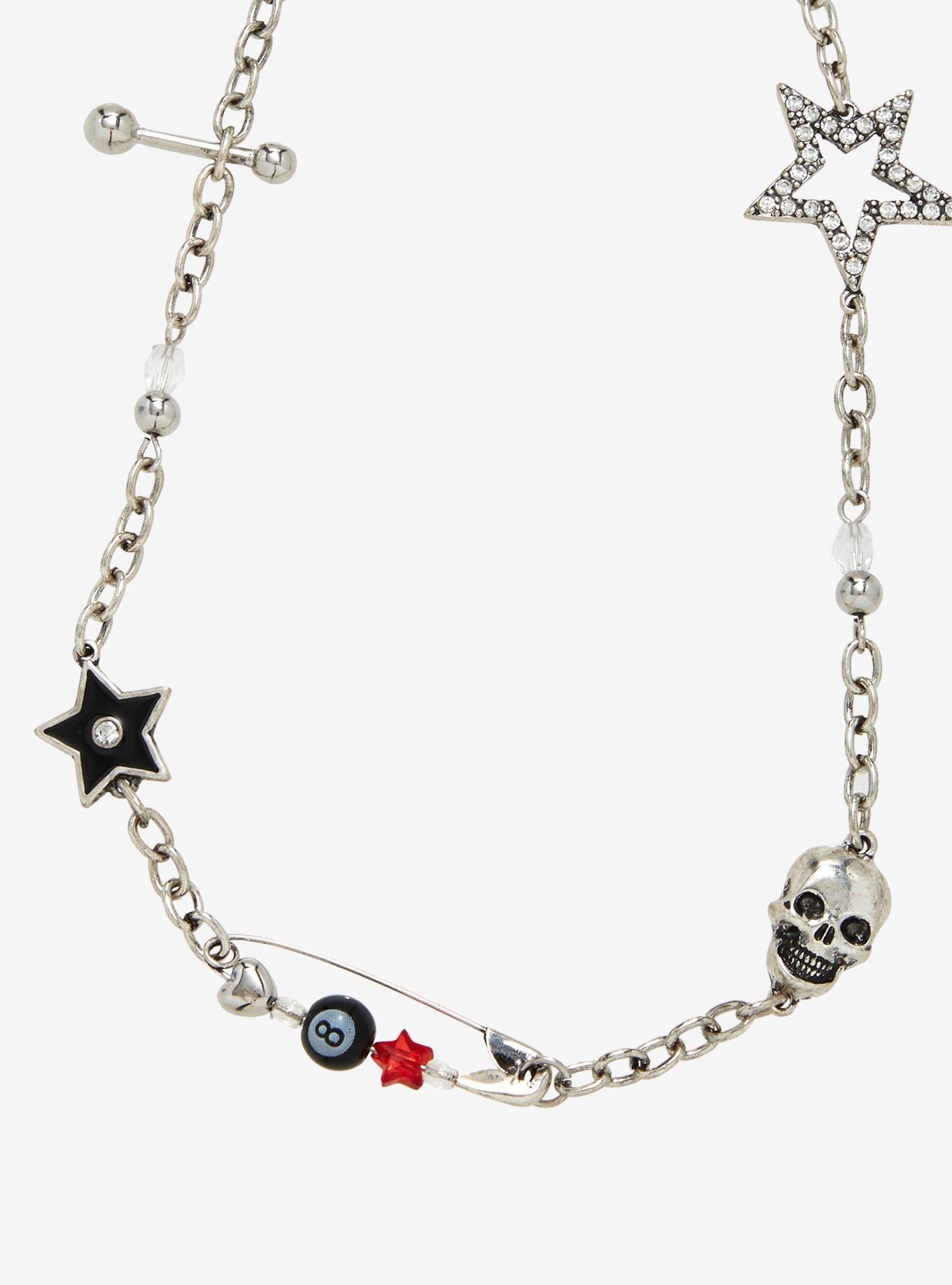 Social Collision Bling Star Skull Charm Necklace, , alternate