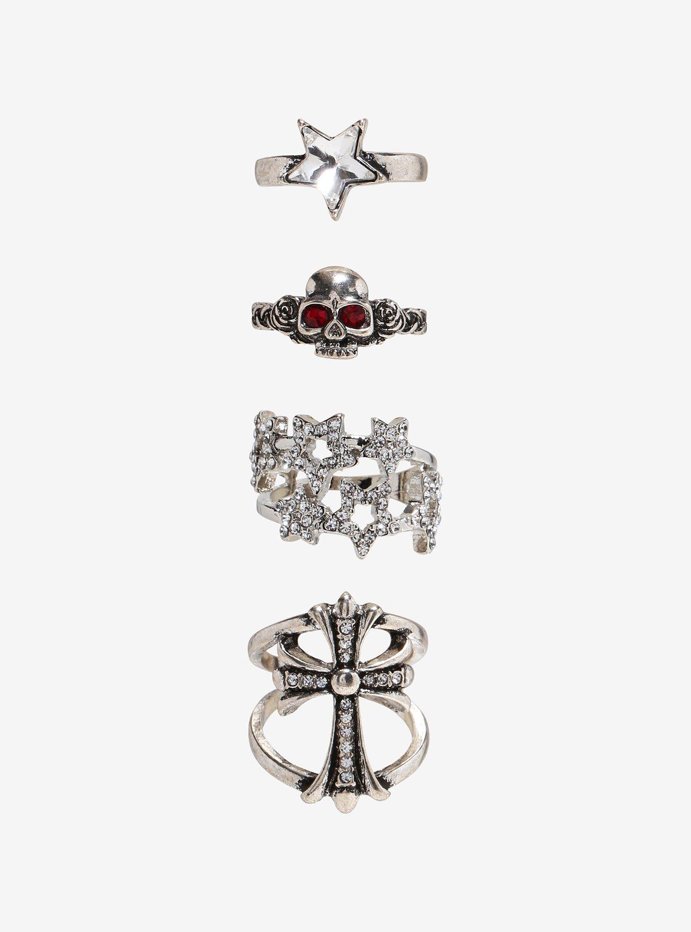 Social Collision Skull Star Cross Ring Set, , hi-res