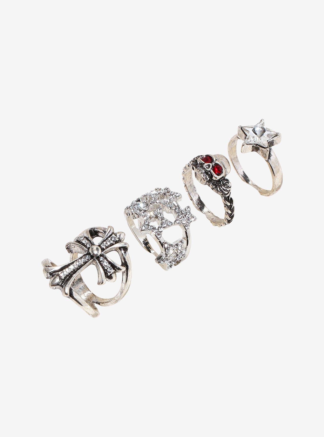Social Collision Skull Star Cross Ring Set, , alternate