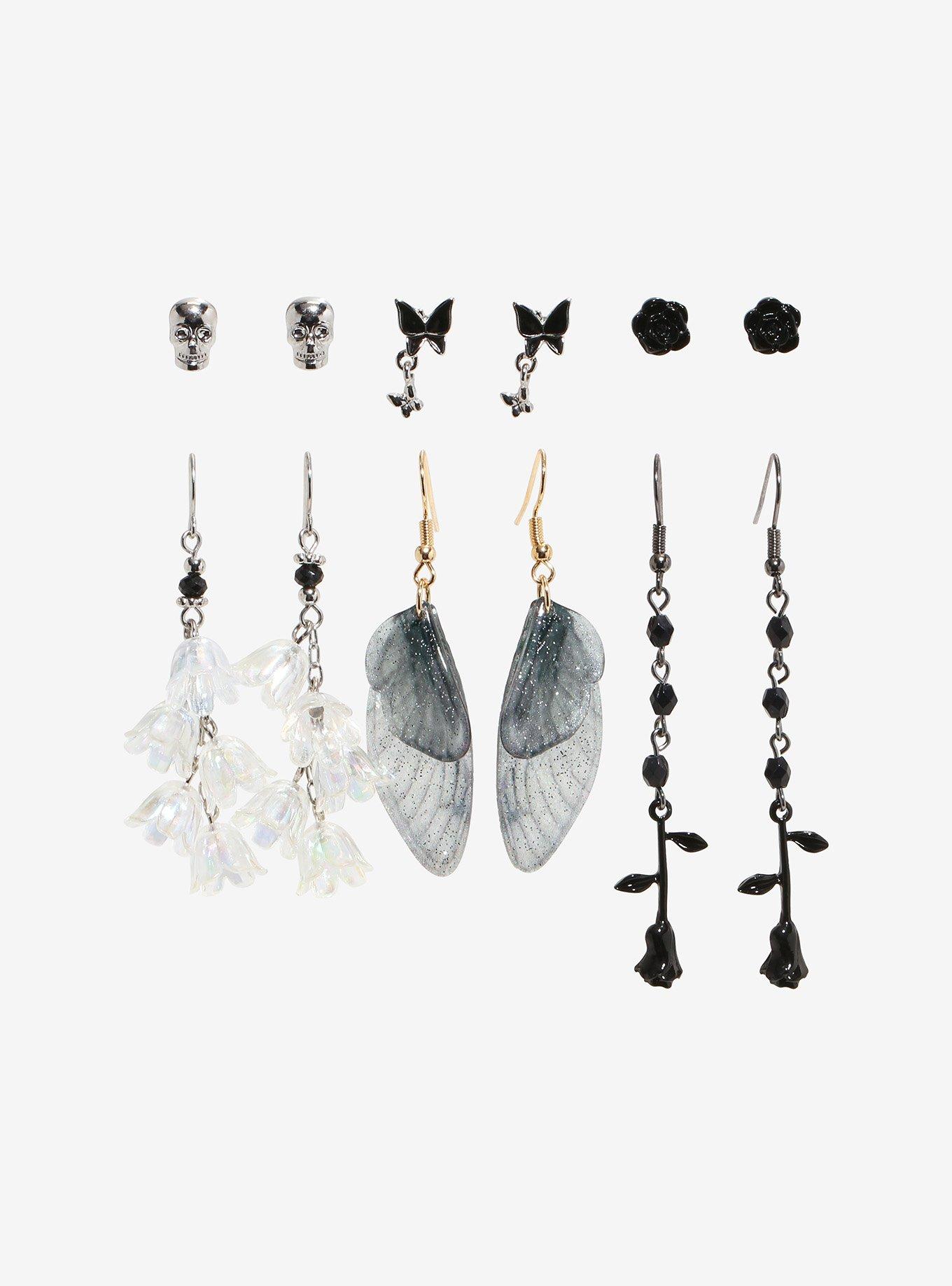 Thorn & Fable Black Rose Wing Earring Set