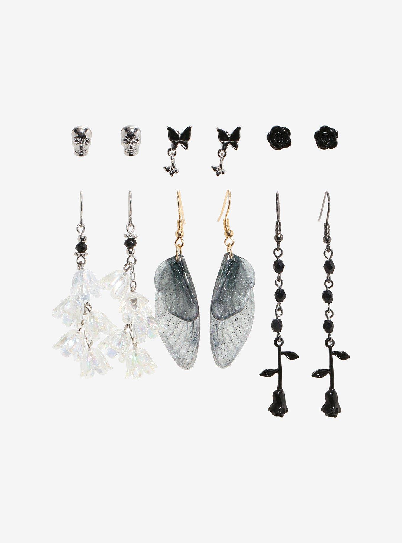 Thorn & Fable Black Rose Wing Earring Set, , hi-res