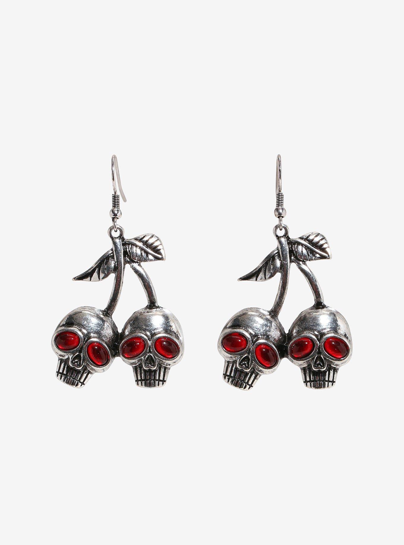 Social Collision Skull Cherry Drop Earrings, , alternate