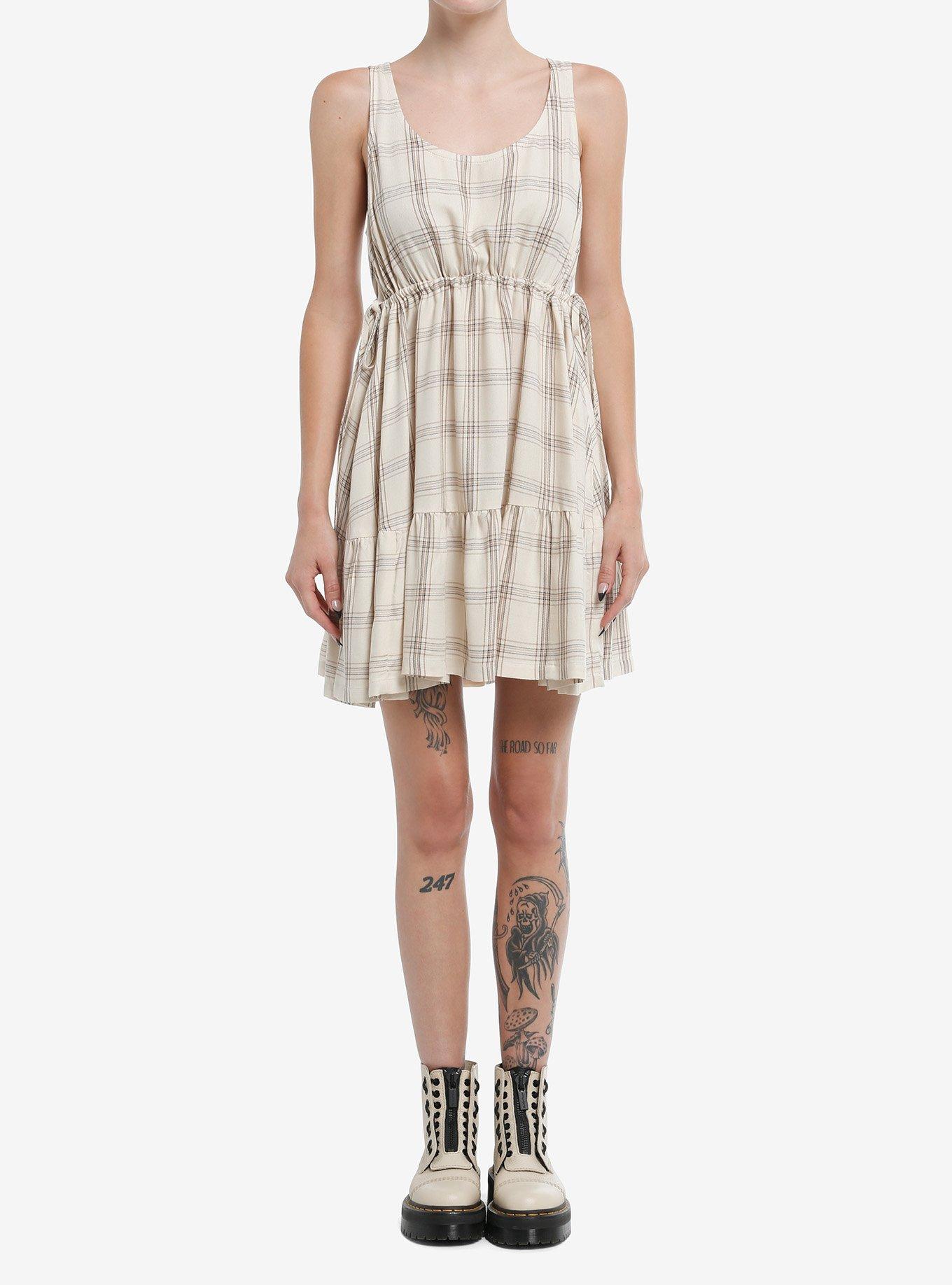 Thorn & Fable Cream & Brown Plaid Tank Dress, BROWN, alternate