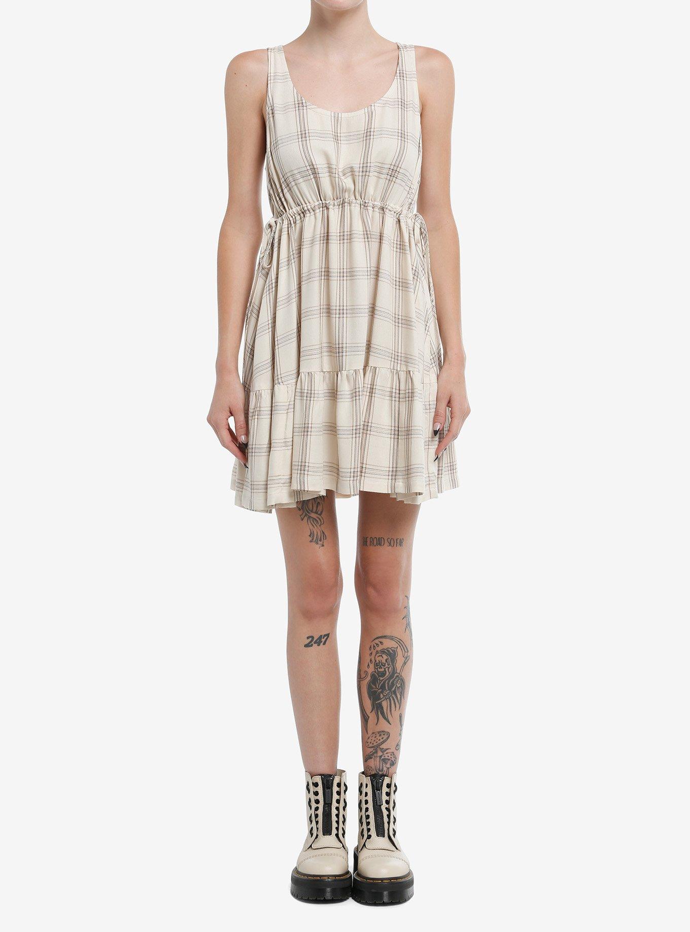 Thorn & Fable Cream & Brown Plaid Tank Dress, , hi-res