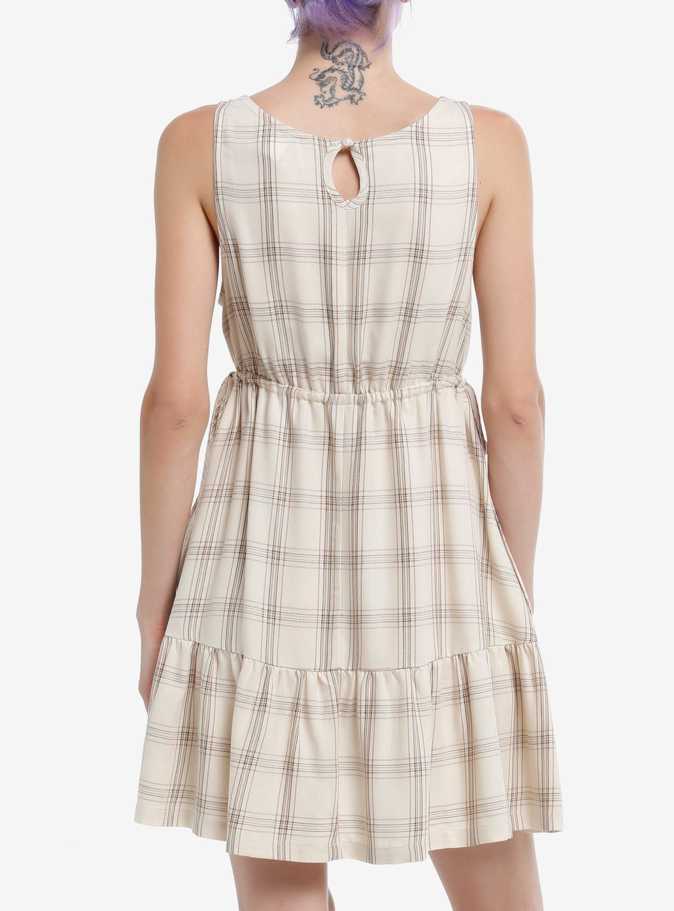 Thorn & Fable Cream & Brown Plaid Tank Dress, BROWN, alternate