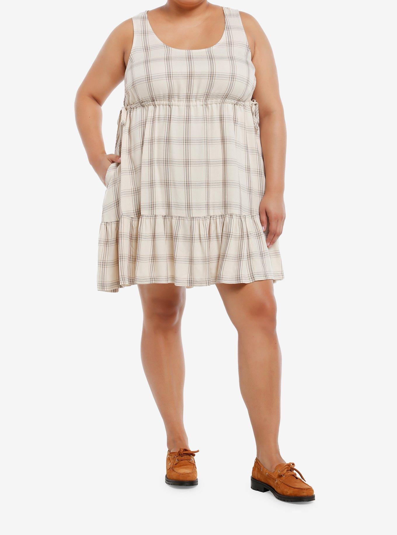 Thorn & Fable Cream & Brown Plaid Tank Dress Plus Size, BROWN, alternate