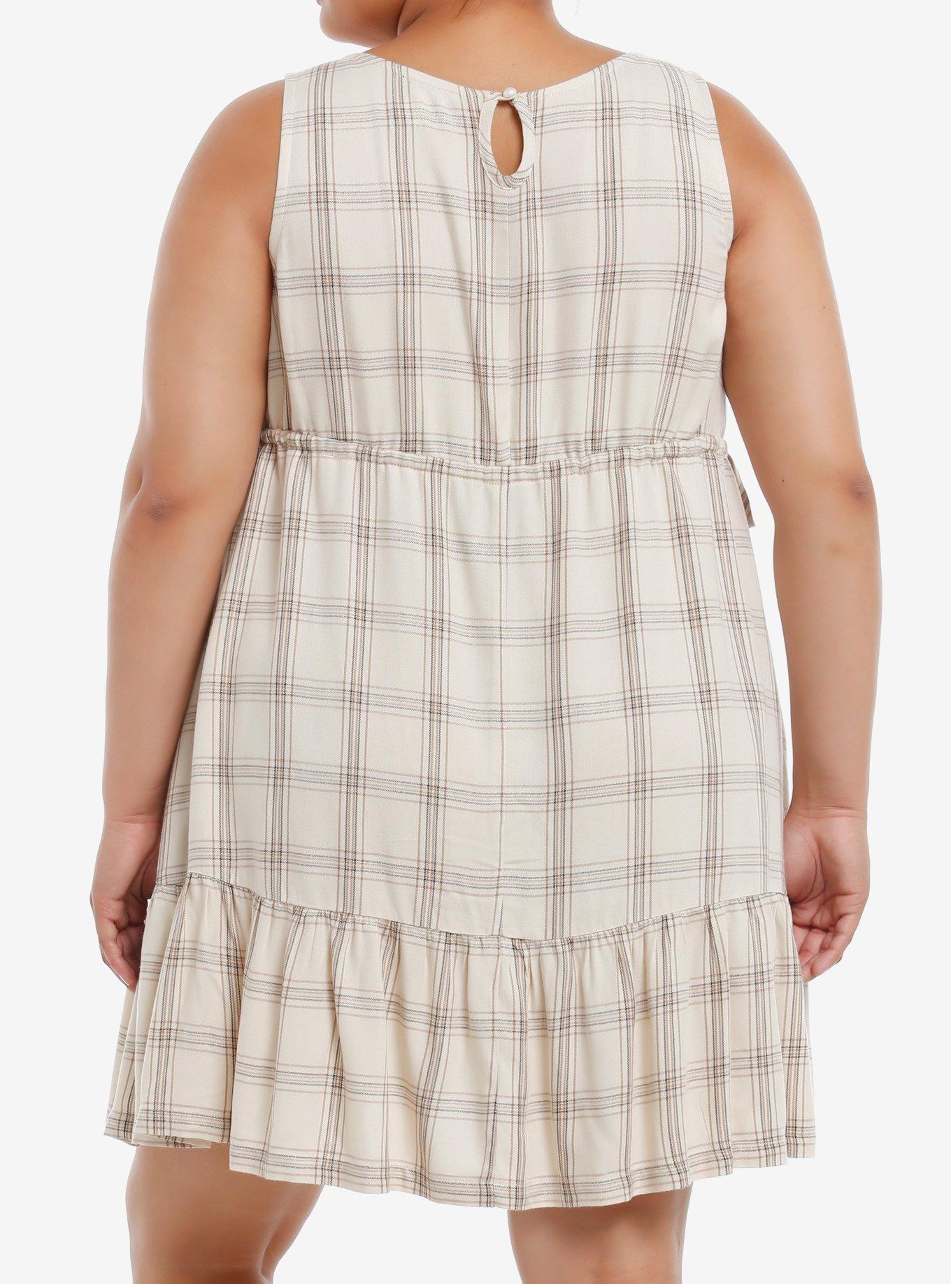 Thorn & Fable Cream & Brown Plaid Tank Dress Plus Size, BROWN, alternate
