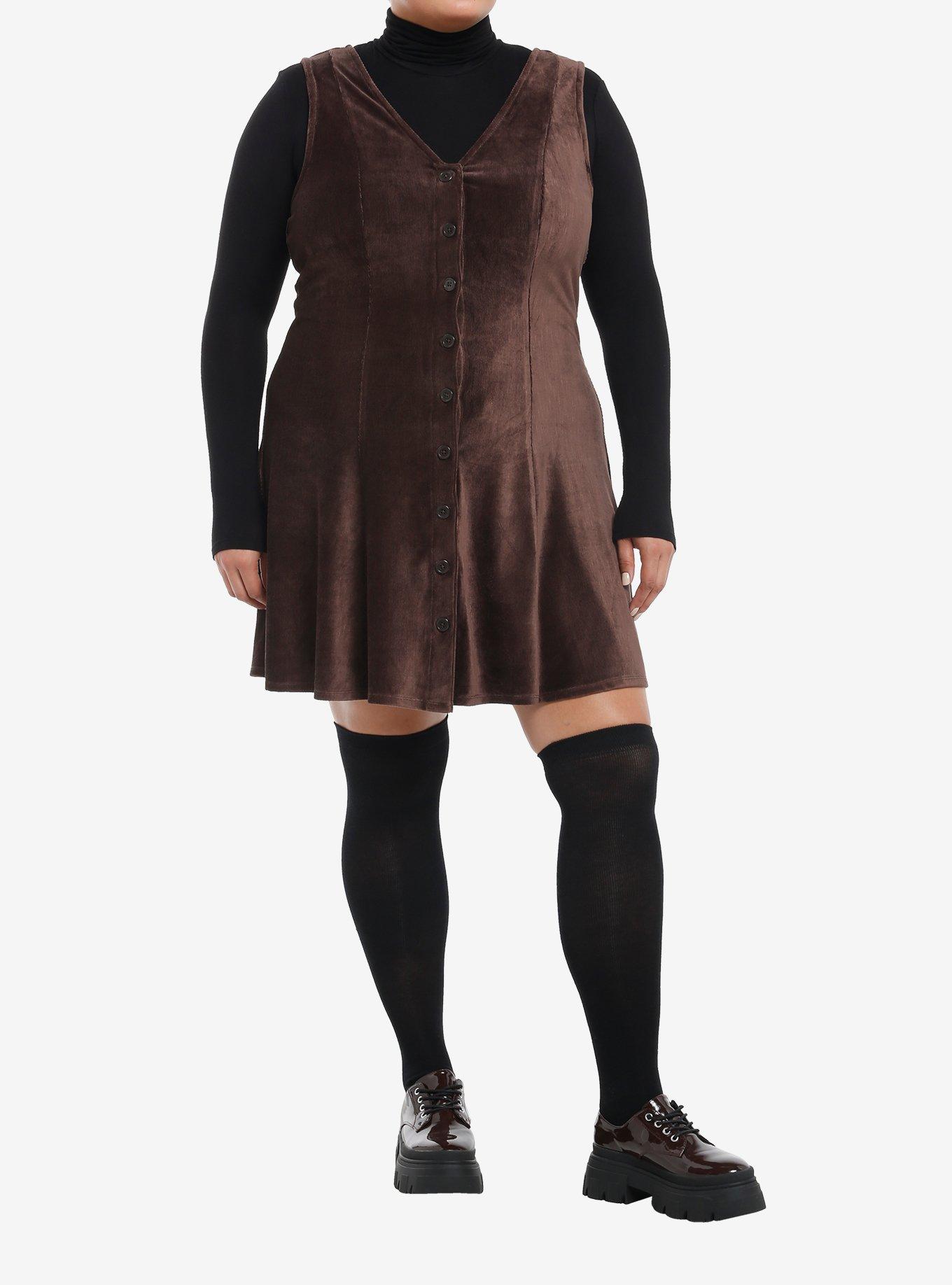 Thorn & Fable Brown Corduroy Tank Dress Plus Size, BROWN, alternate