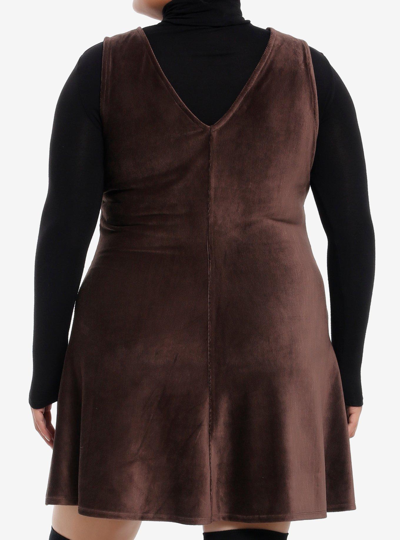 Thorn & Fable Brown Corduroy Tank Dress Plus Size, BROWN, alternate