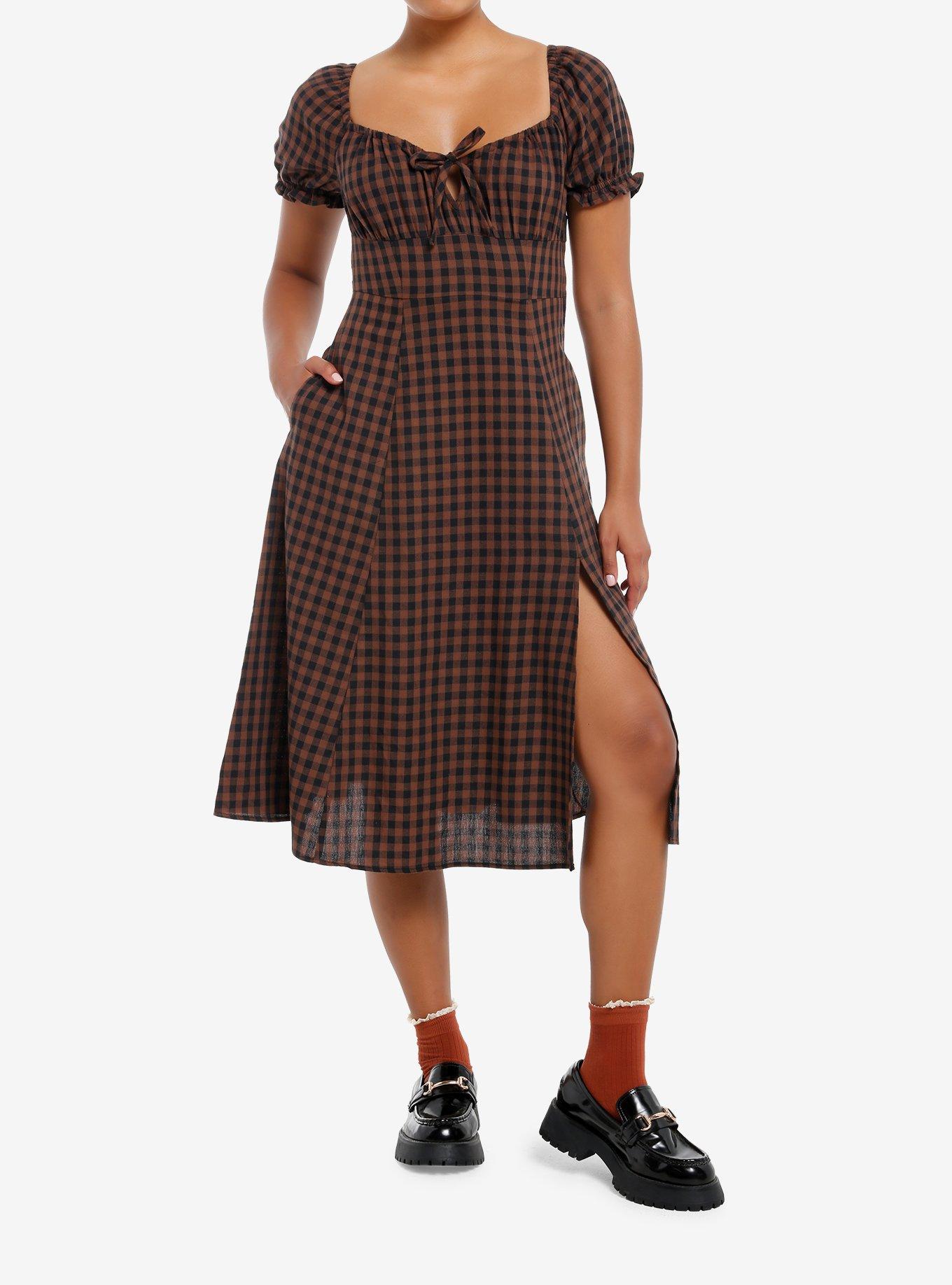 【オープニング 大放出セール】 Fable & Thorn Brown Midi Waist Empire Checkered Black & ワンピース