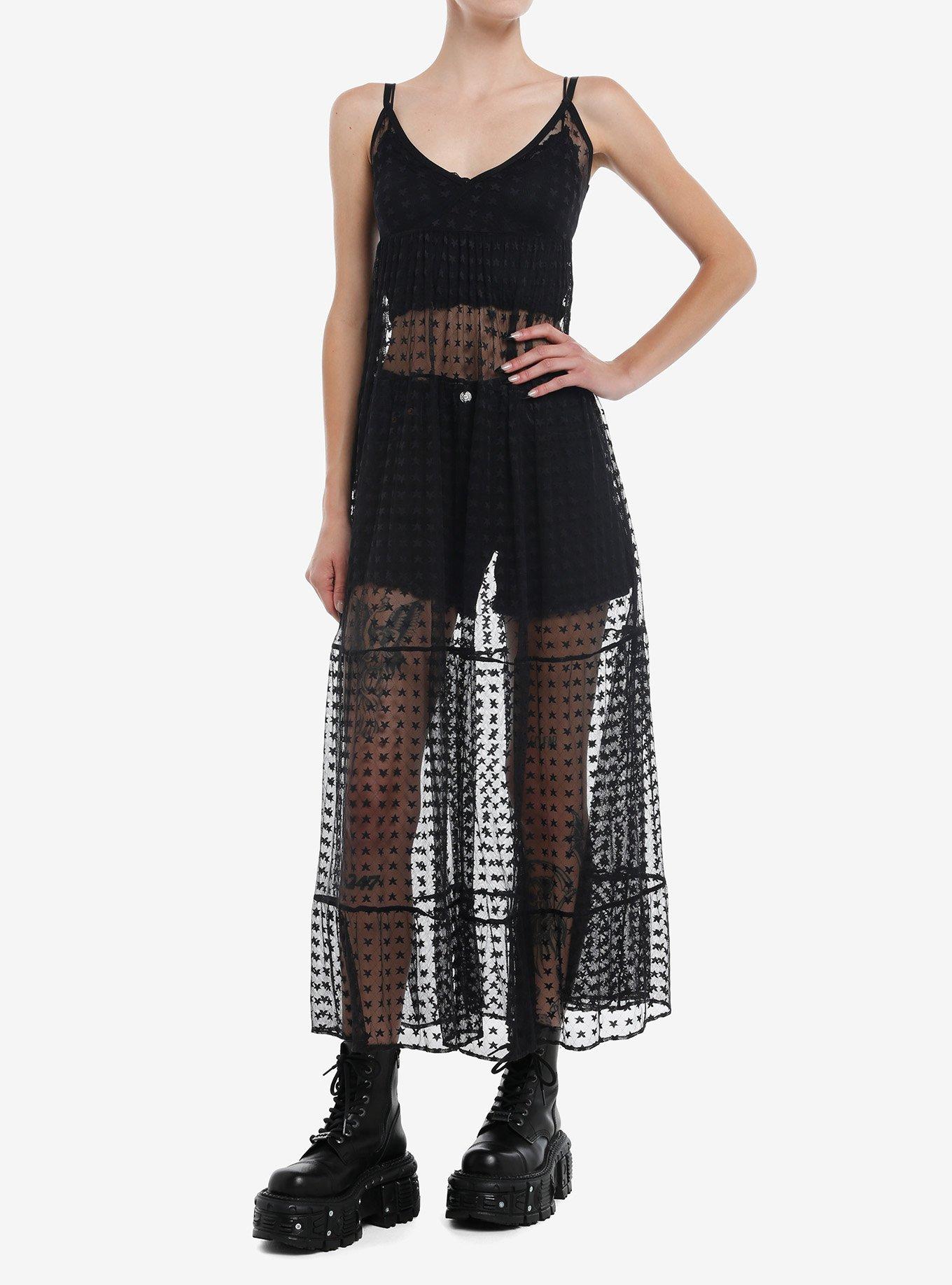 Cosmic Aura Star Mesh Sheer Maxi Dress, BLACK, alternate