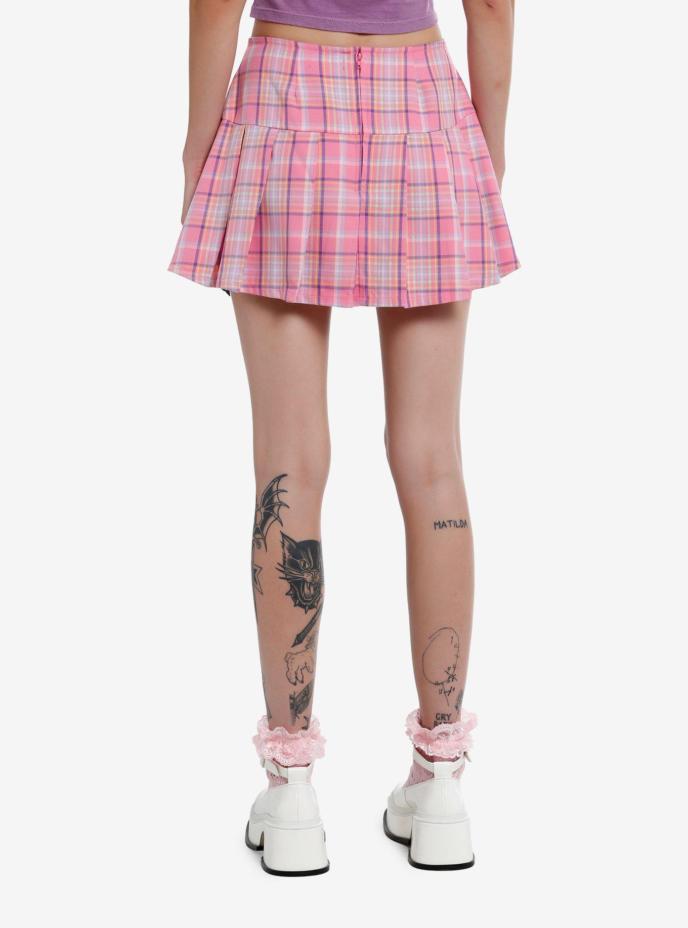 Sweet Society Pink & Purple Plaid Chain Pleated Skirt, MULTI, alternate