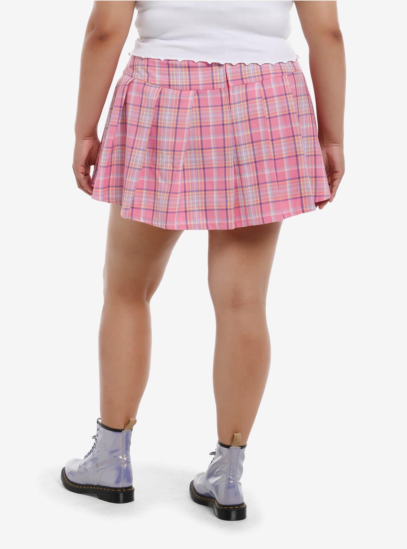 Sweet Society Pink & Purple Plaid Chain Pleated Skirt Plus Size, , hi-res