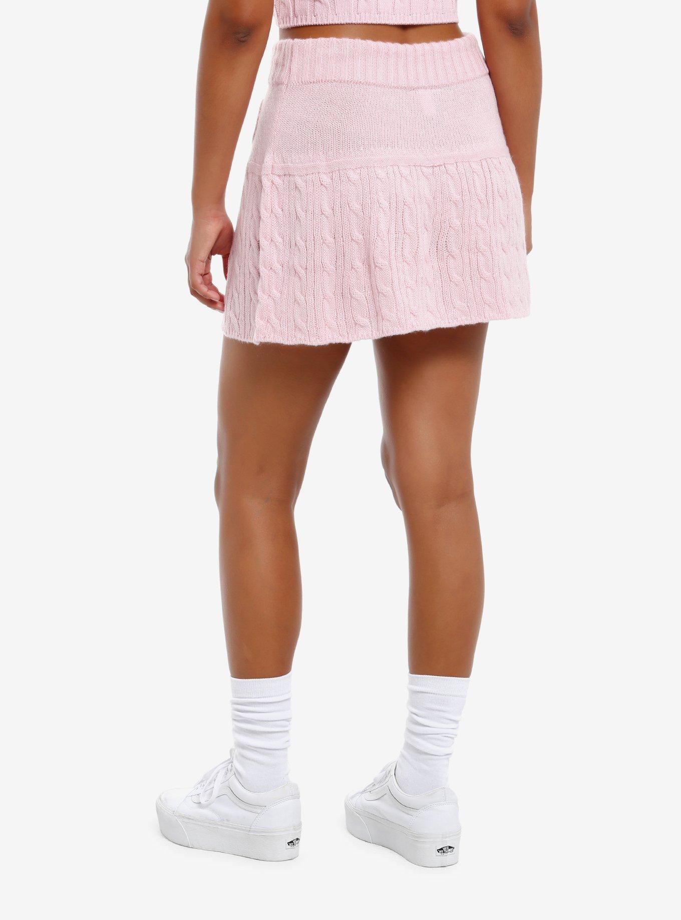 Sweet Society Pastel Pink Cable Knit Heart Mini Skirt, PINK, alternate