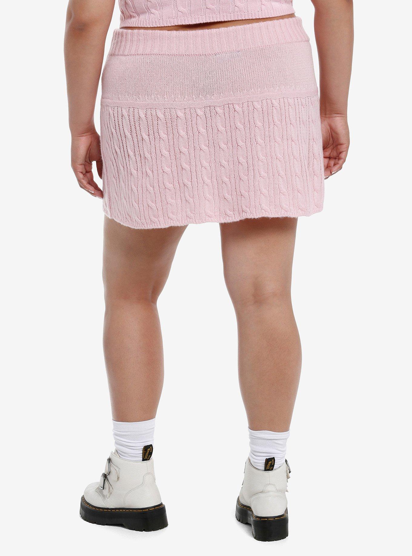 Sweet Society Pastel Pink Cable Knit Heart Mini Skirt Plus Size, , hi-res