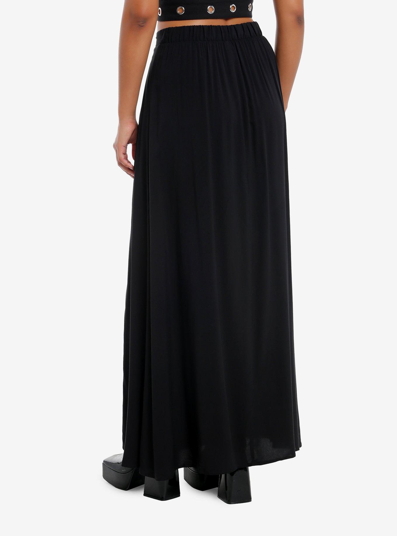 Cosmic Aura Black Grommet Tape Maxi Skirt, , hi-res