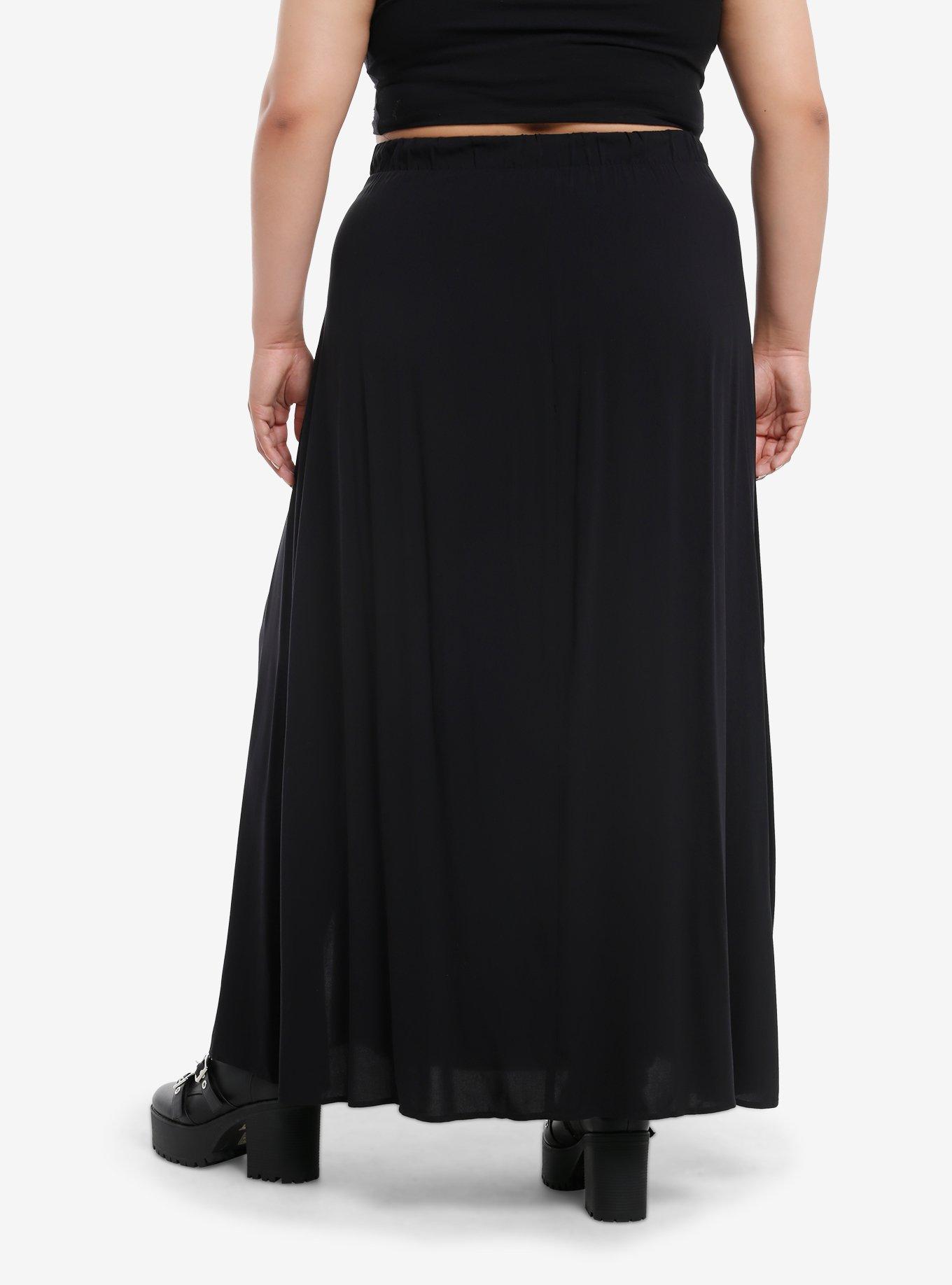 Cosmic Aura Black Grommet Tape Maxi Skirt Plus Size, , hi-res