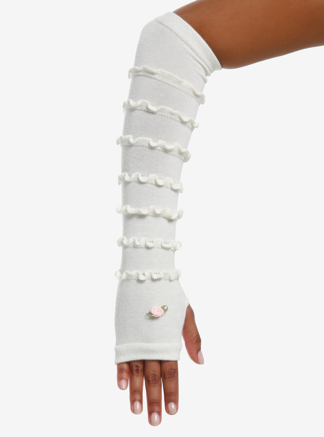 Cream Ruffle Rose Arm Warmers, , hi-res