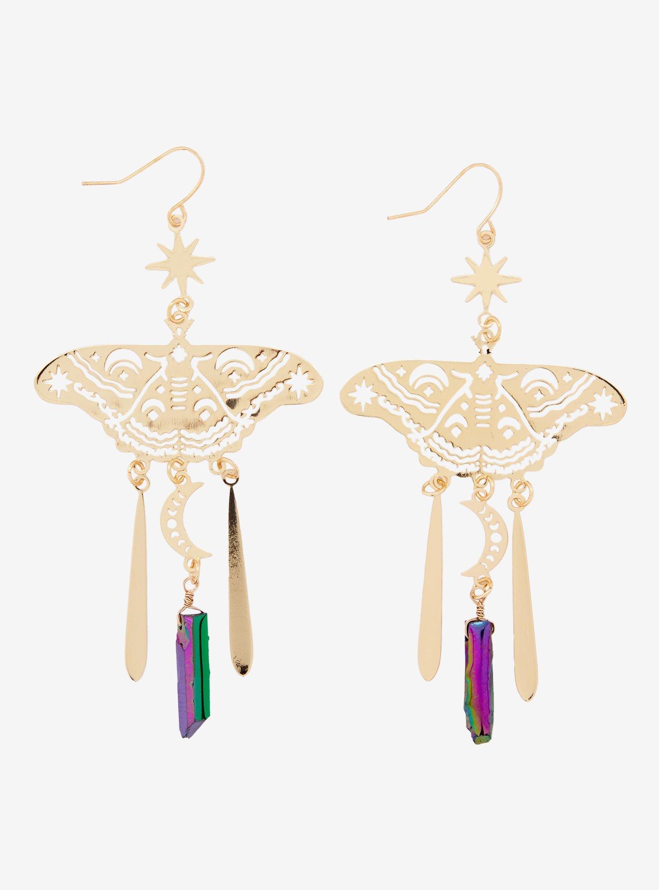 Cosmic Aura Moth Crystal Drop Earrings, , alternate