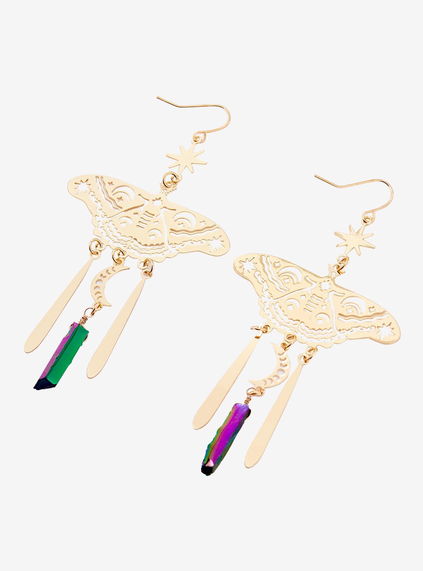 Cosmic Aura Moth Crystal Drop Earrings, , alternate