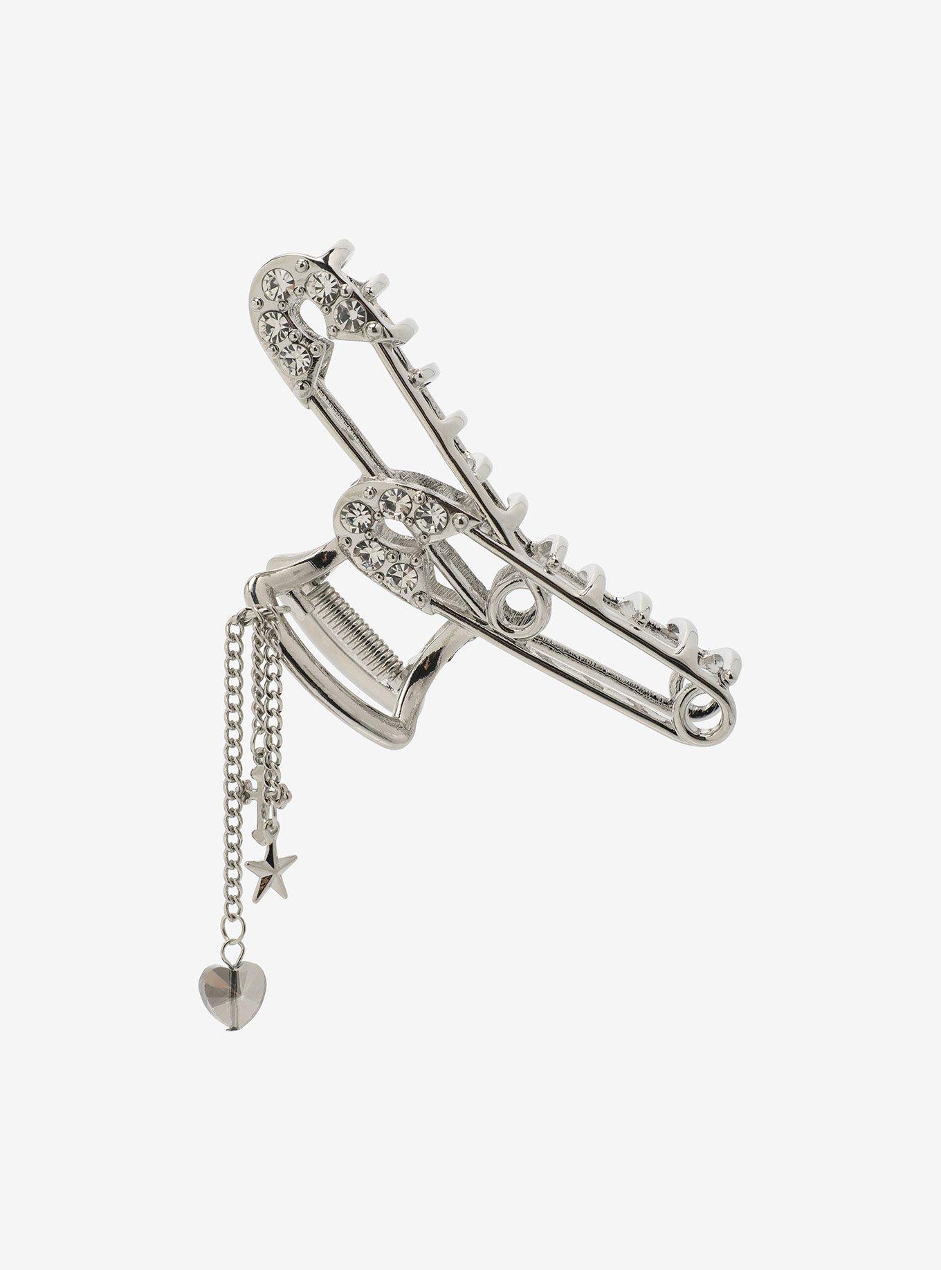 Social Collision Safety Pin Charm Claw Hair Clip, , alternate