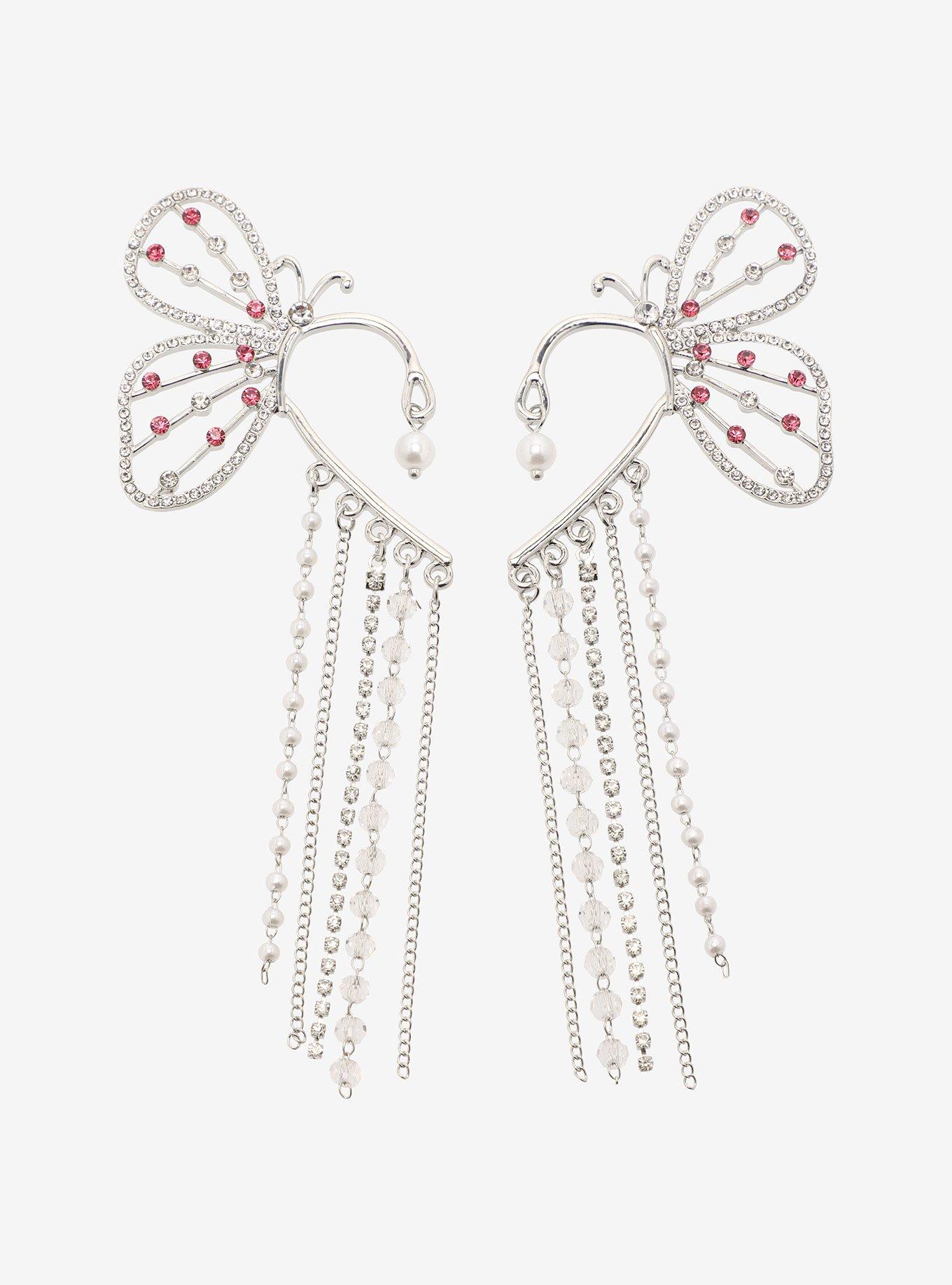 Sweet Society Butterfly Rhinestone Chain Ear Cuff Set, , hi-res