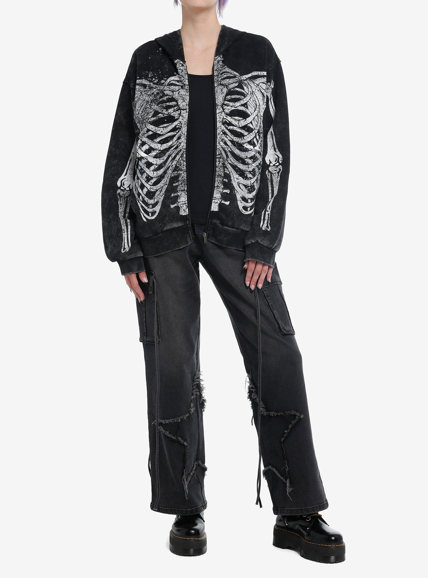 Rib Cage Skeleton Mineral Wash Girls Zip-Up Hoodie, , hi-res