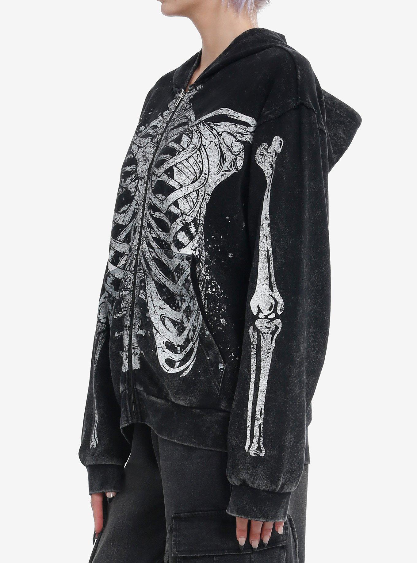 Rib Cage Skeleton Mineral Wash Girls Zip-Up Hoodie