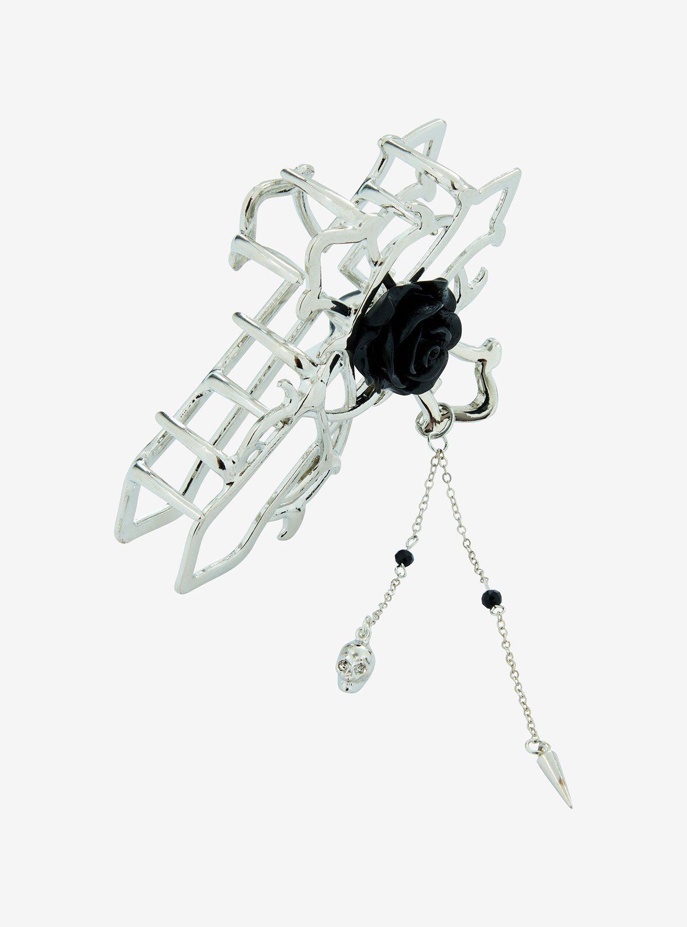 Social Collision Cross Rose Thorn Claw Hair Clip, , alternate