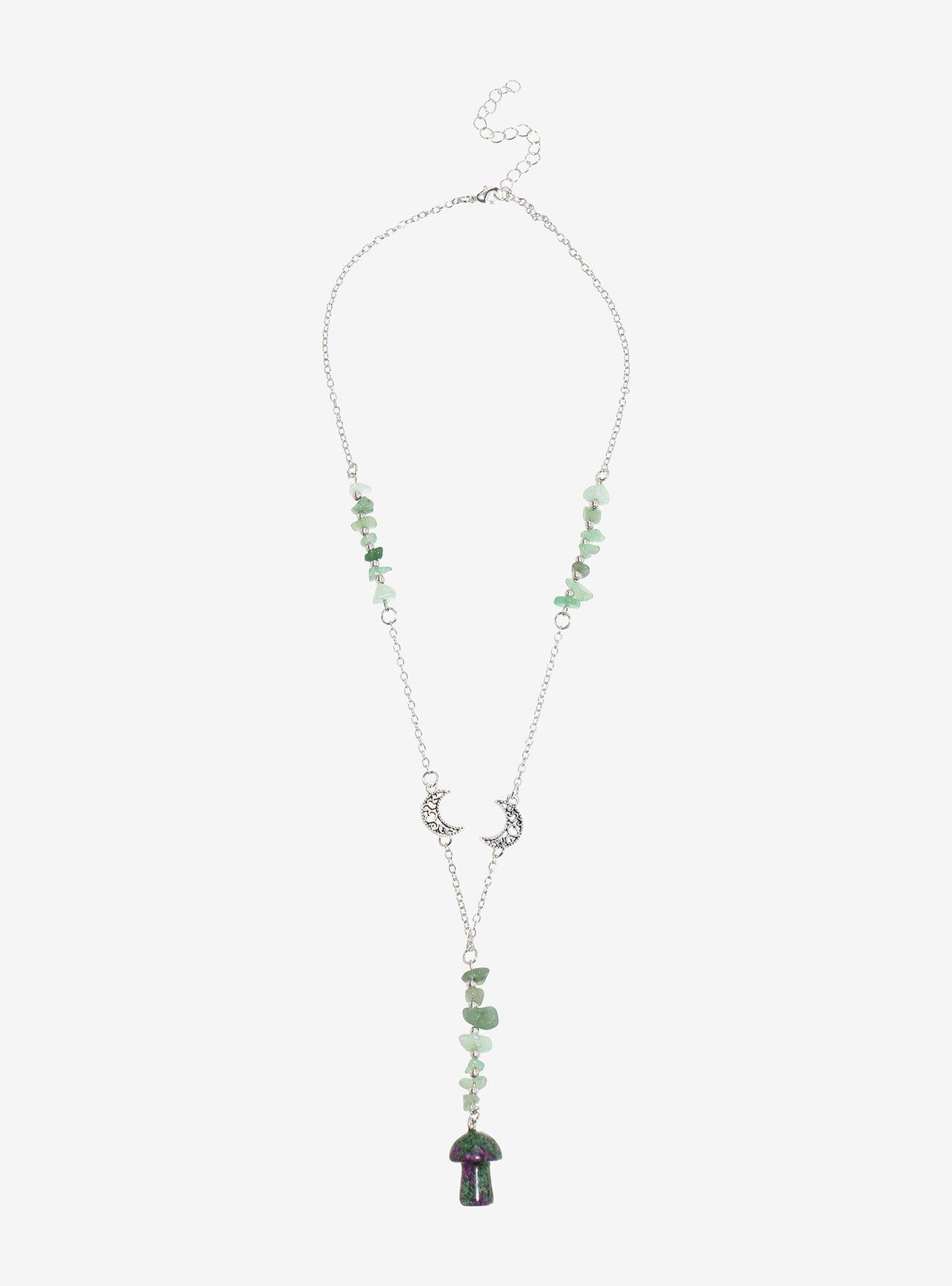 Thorn & Fable Mushroom Moon Green Crystal Necklace, , alternate