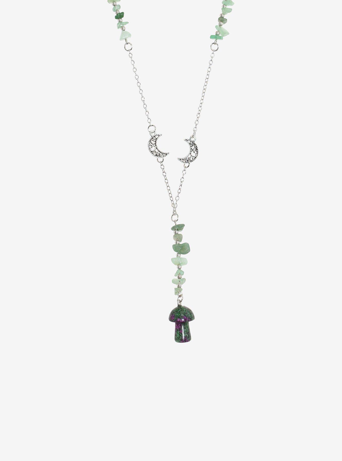Thorn & Fable Mushroom Moon Green Crystal Necklace, , alternate