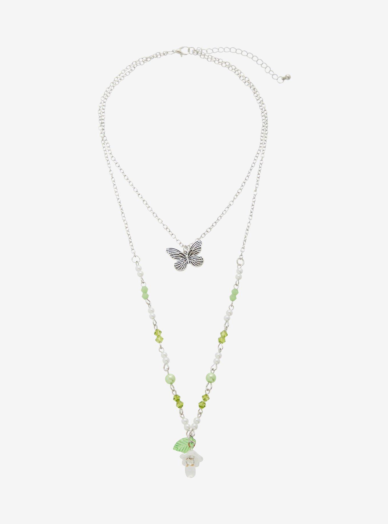 Thorn & Fable Butterfly Flower Layered Necklace, , hi-res