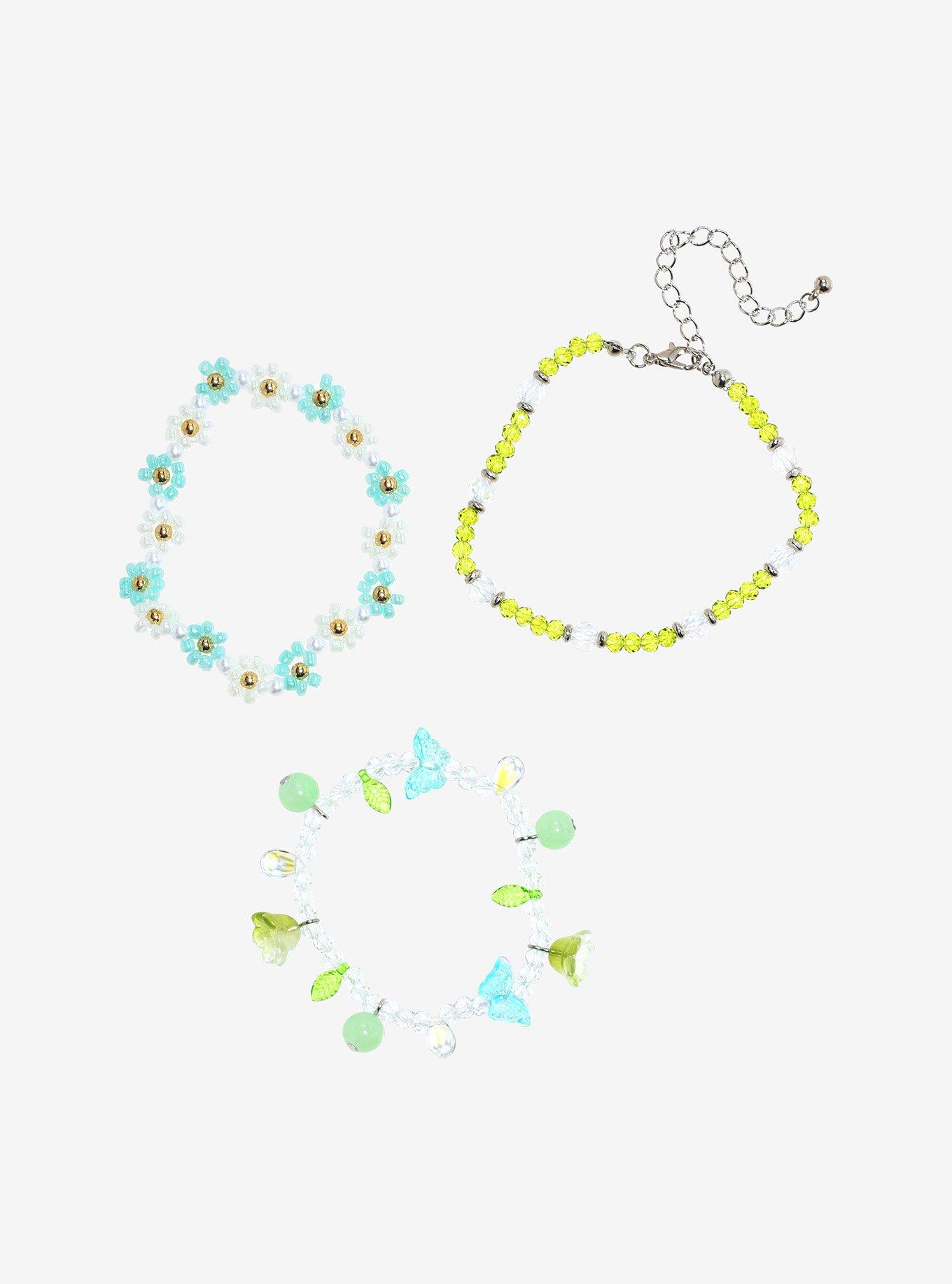 Thorn & Fable Blue Flower Butterfly Bead Bracelet Set, , hi-res