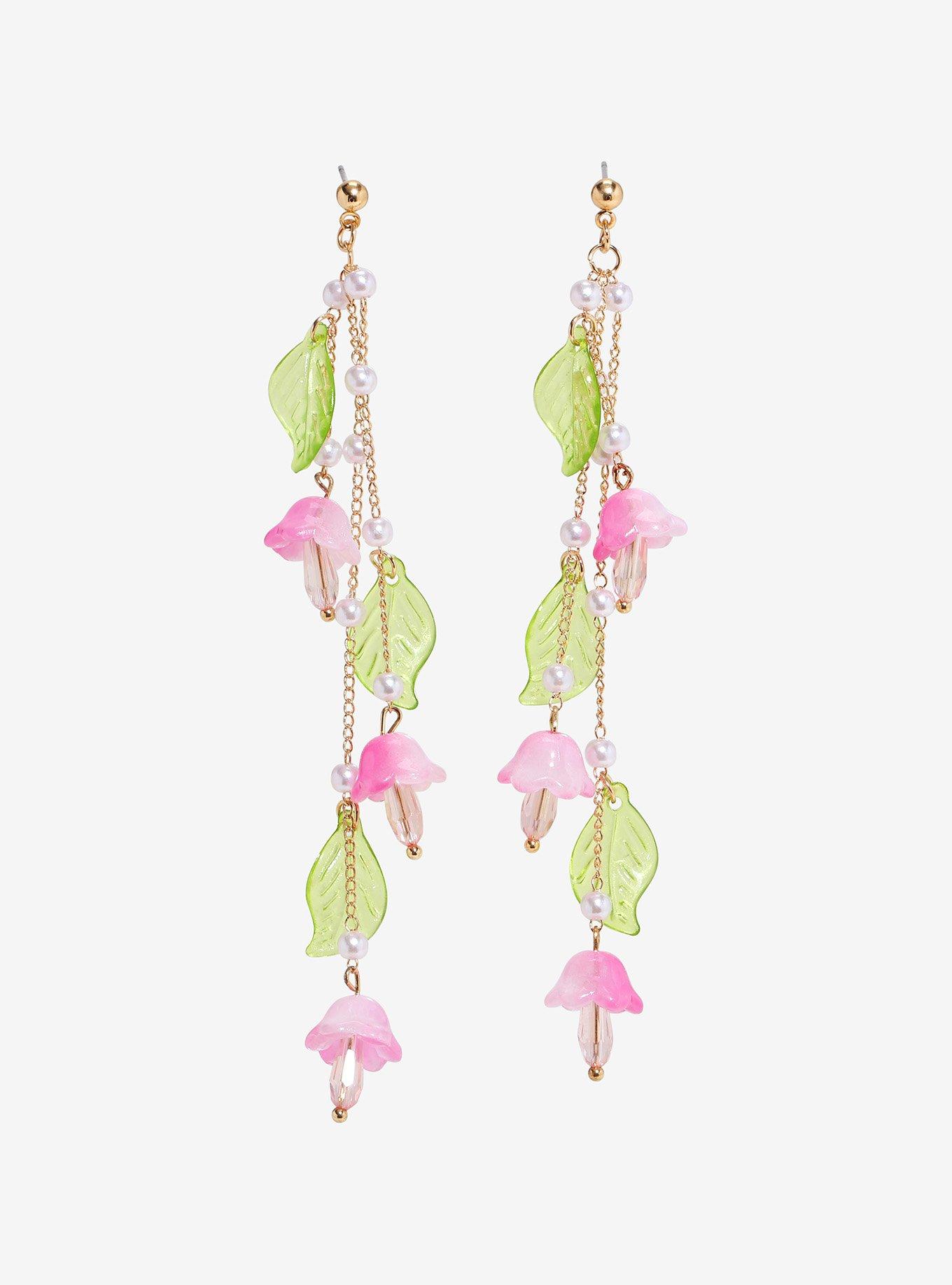 Thorn & Fable Pink Floral Drop Earrings, , alternate