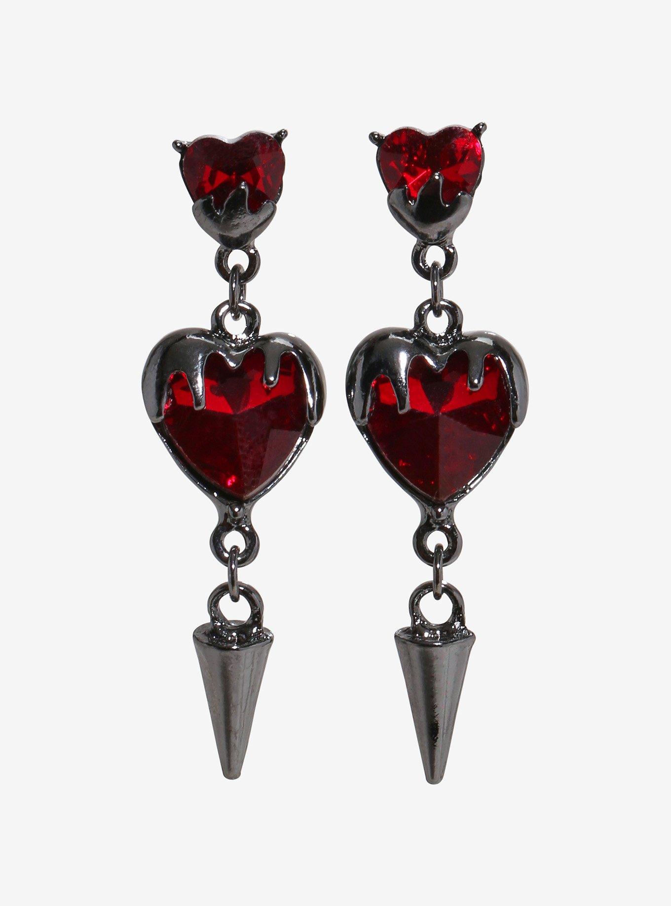 Social Collision Dripping Heart Spike Earrings, , hi-res