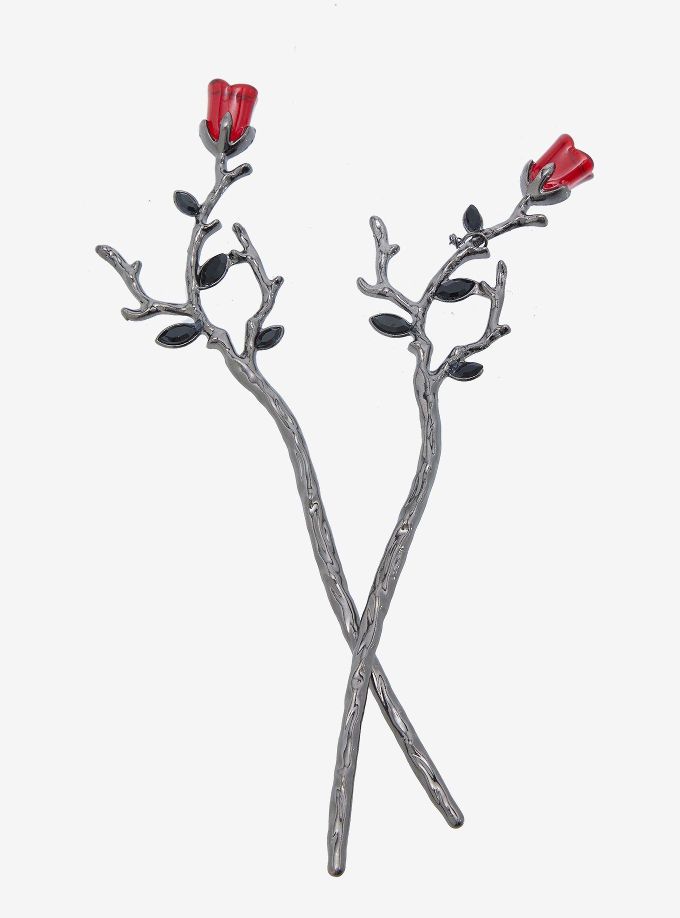 Social Collision Rose Branch Hair Stick Set, , hi-res