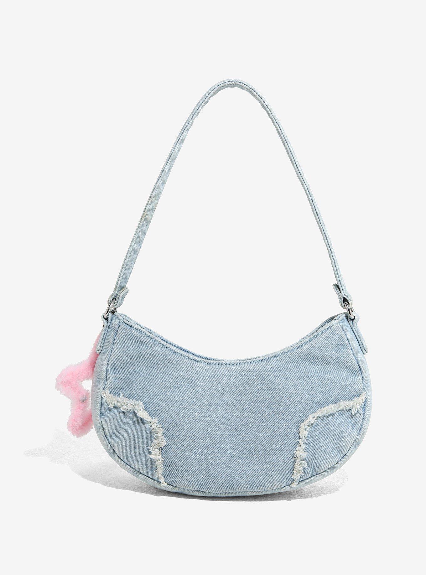 Pink Star Denim Baguette Bag