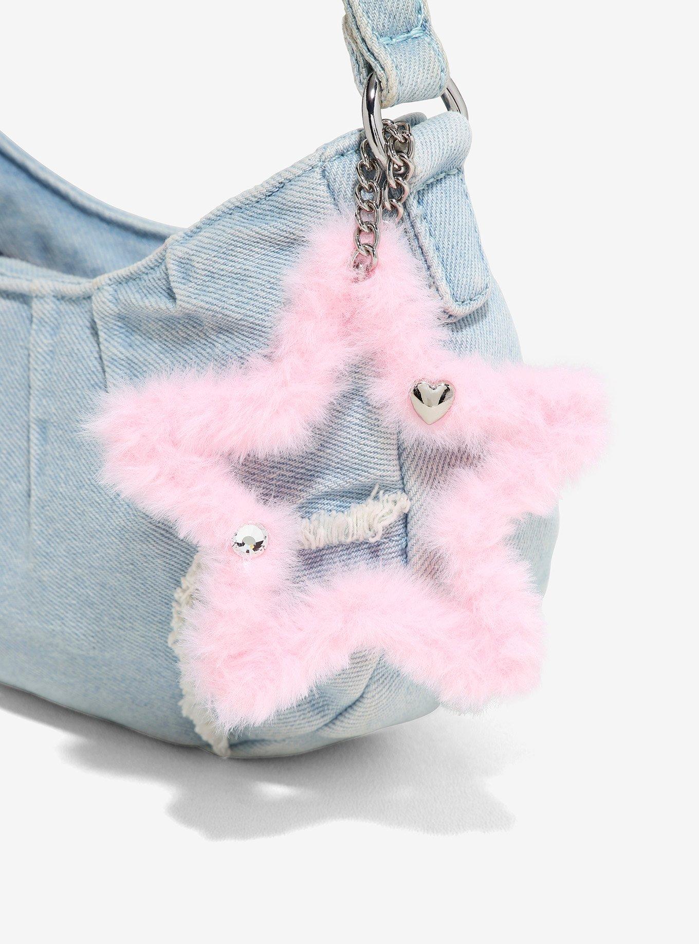 Pink Star Denim Baguette Bag