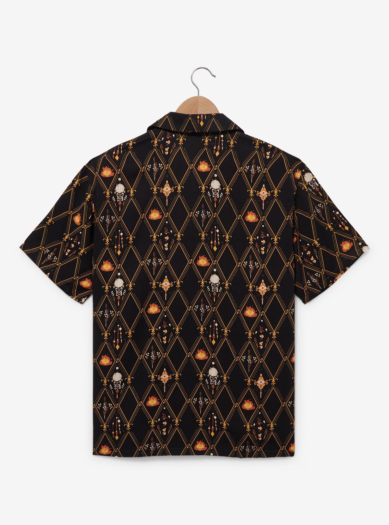 Studio Ghibli Howl's Moving Castle Calcifer Diamond Allover Print Woven Button-Up - BoxLunch Exclusive, BLACK, alternate