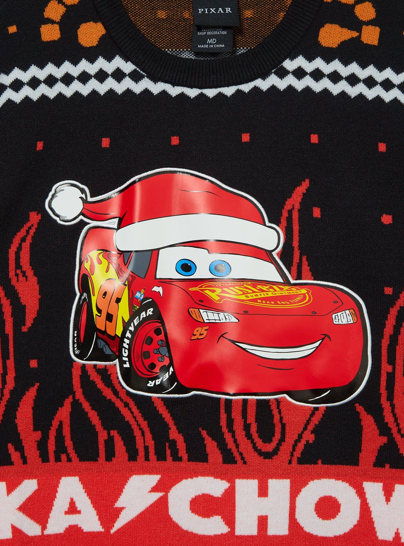 Disney Pixar Cars Lightning McQueen Santa Hat Holiday Sweater &mdash; BoxLunch Exclusive, BLACK  RED, alternate