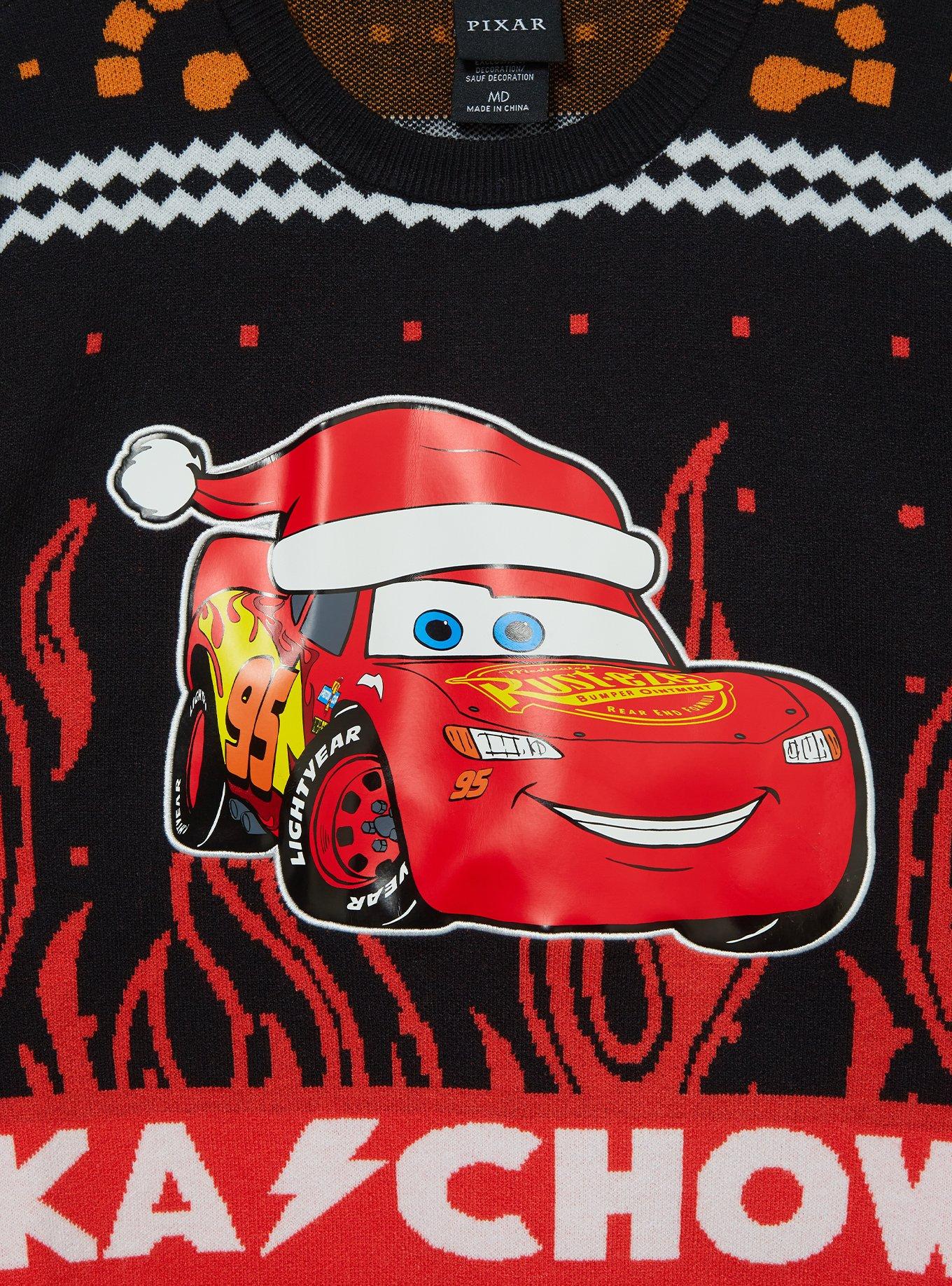 Disney Pixar Cars Lightning McQueen Santa Hat Holiday Sweater — BoxLunch Exclusive, BLACK  RED, alternate