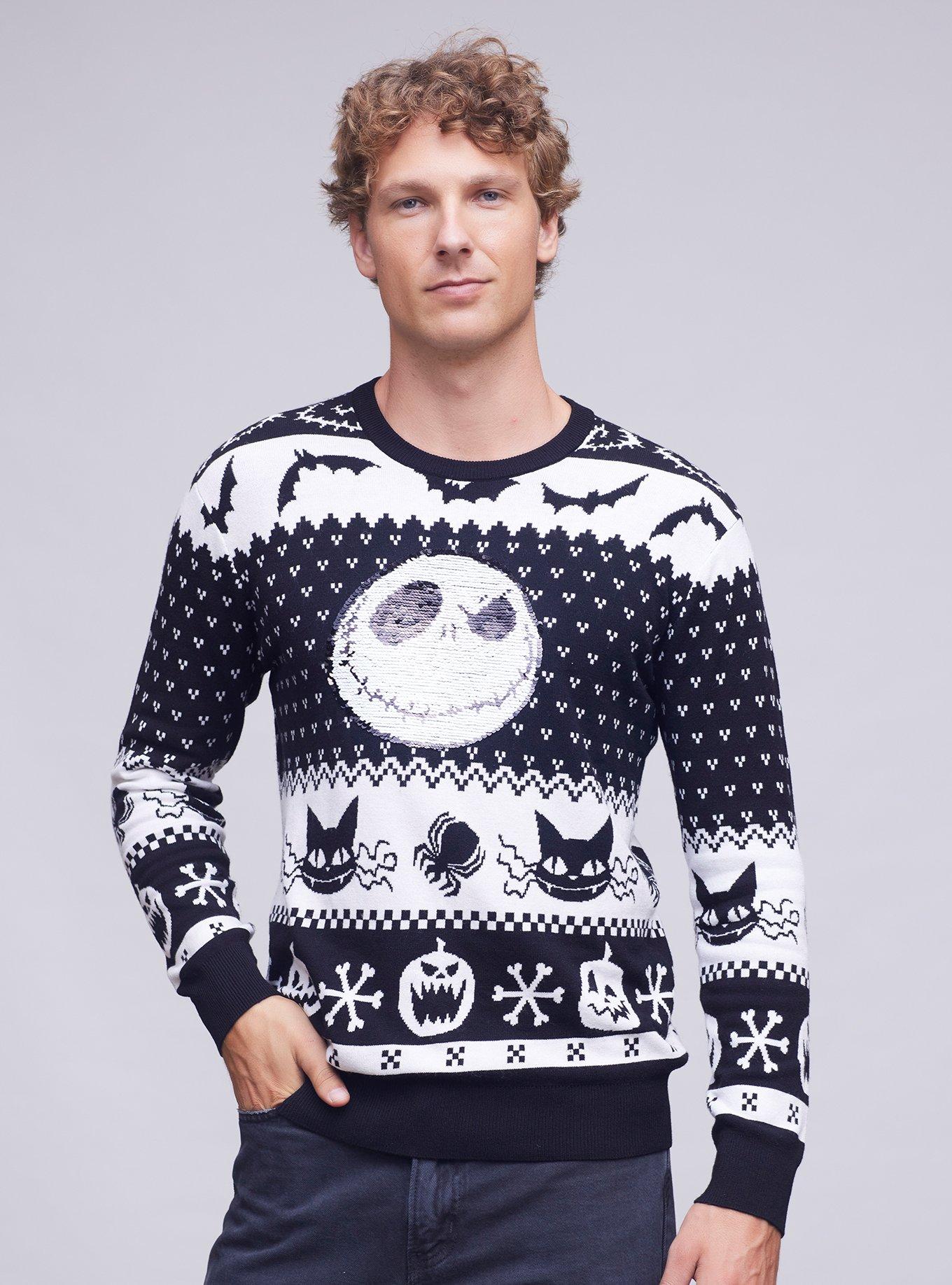 Disney The Nightmare Before Christmas Jack Skellington Sequin Flip Sweater - BoxLunch Exclusive, BLACK-WHITE, alternate