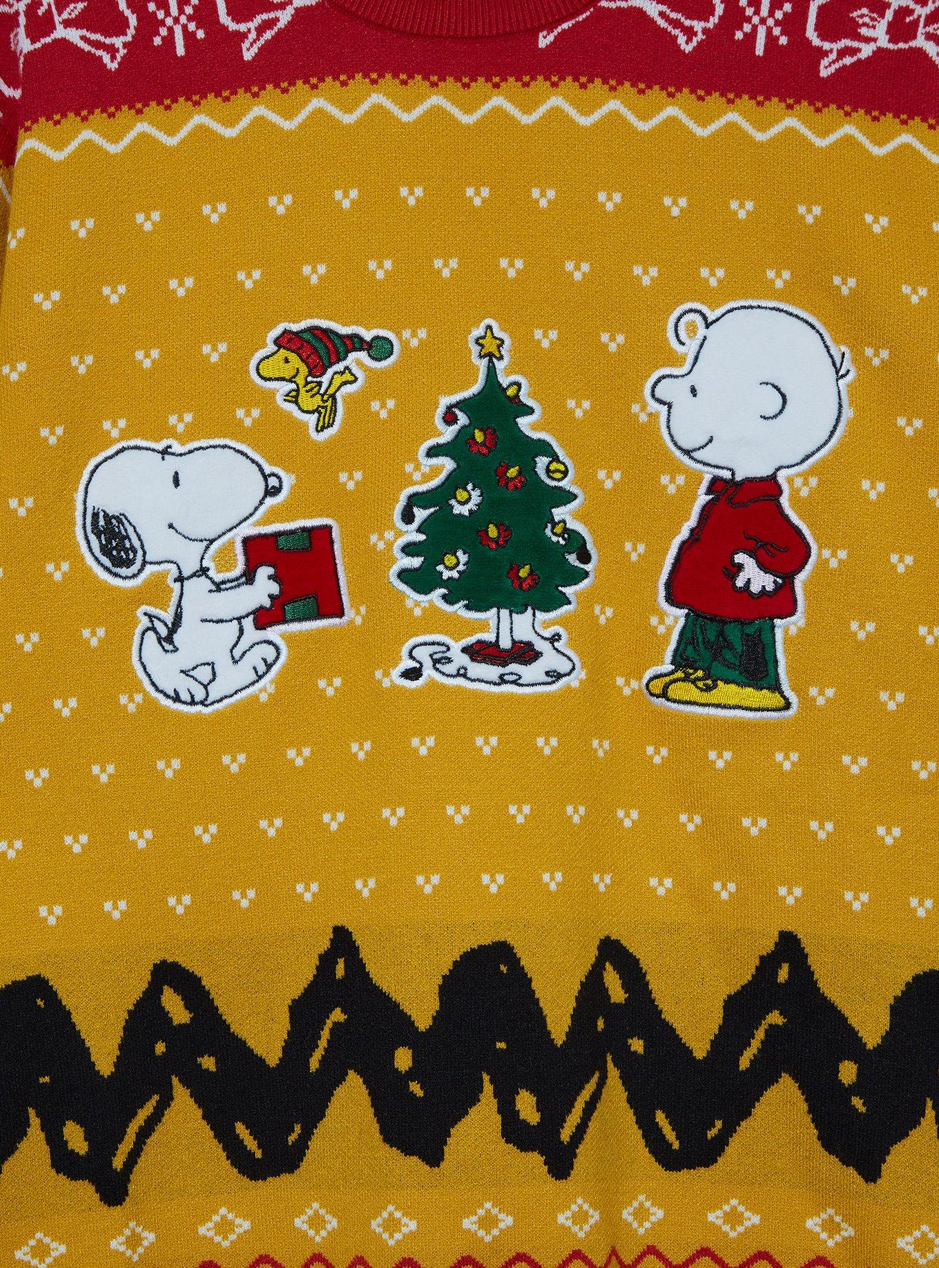 Peanuts Charlie Brown, Snoopy, and Woodstock Embroidered Holiday Sweater — BoxLunch Exclusive, , alternate