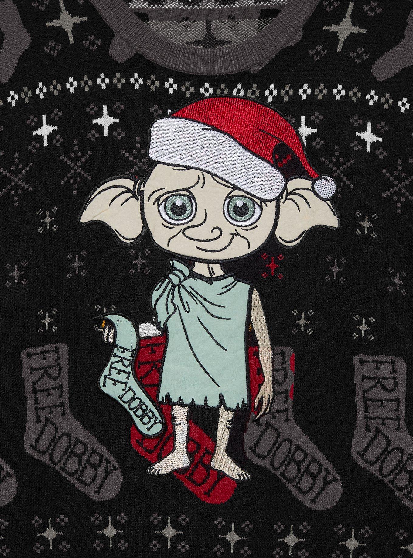 Harry Potter Dobby Santa Hat Holiday Sweater &mdash; BoxLunch Exclusive, BLACK, alternate