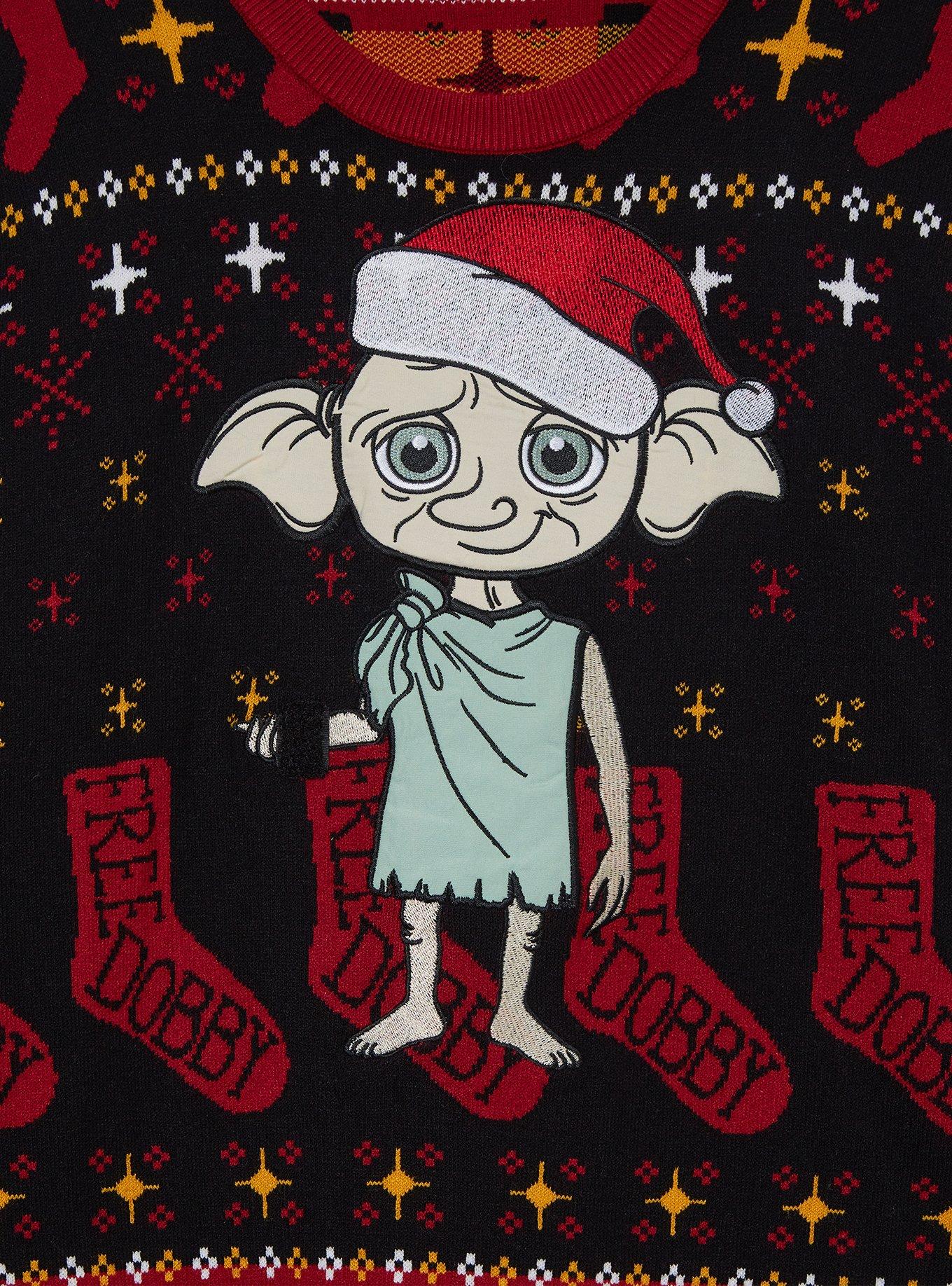 Harry Potter Dobby Santa Hat Holiday Sweater &mdash; BoxLunch Exclusive, BLACK, alternate